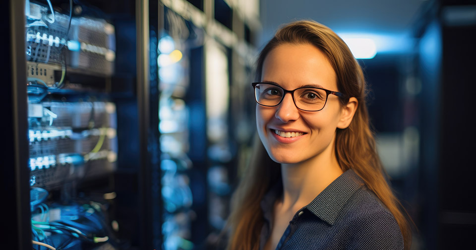 Woman in server room