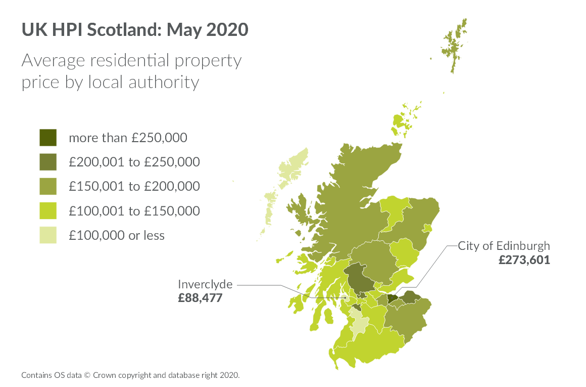 Average residential property price by local authority on map