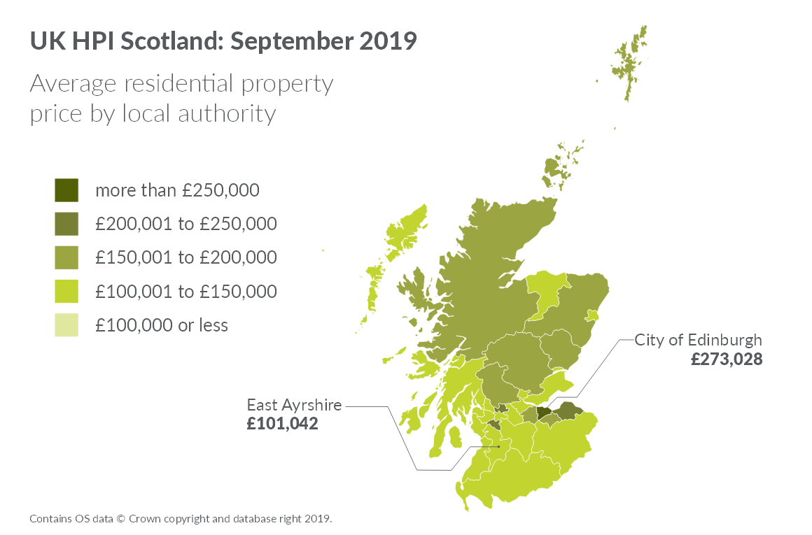 Average residential property price by local authority shown on map