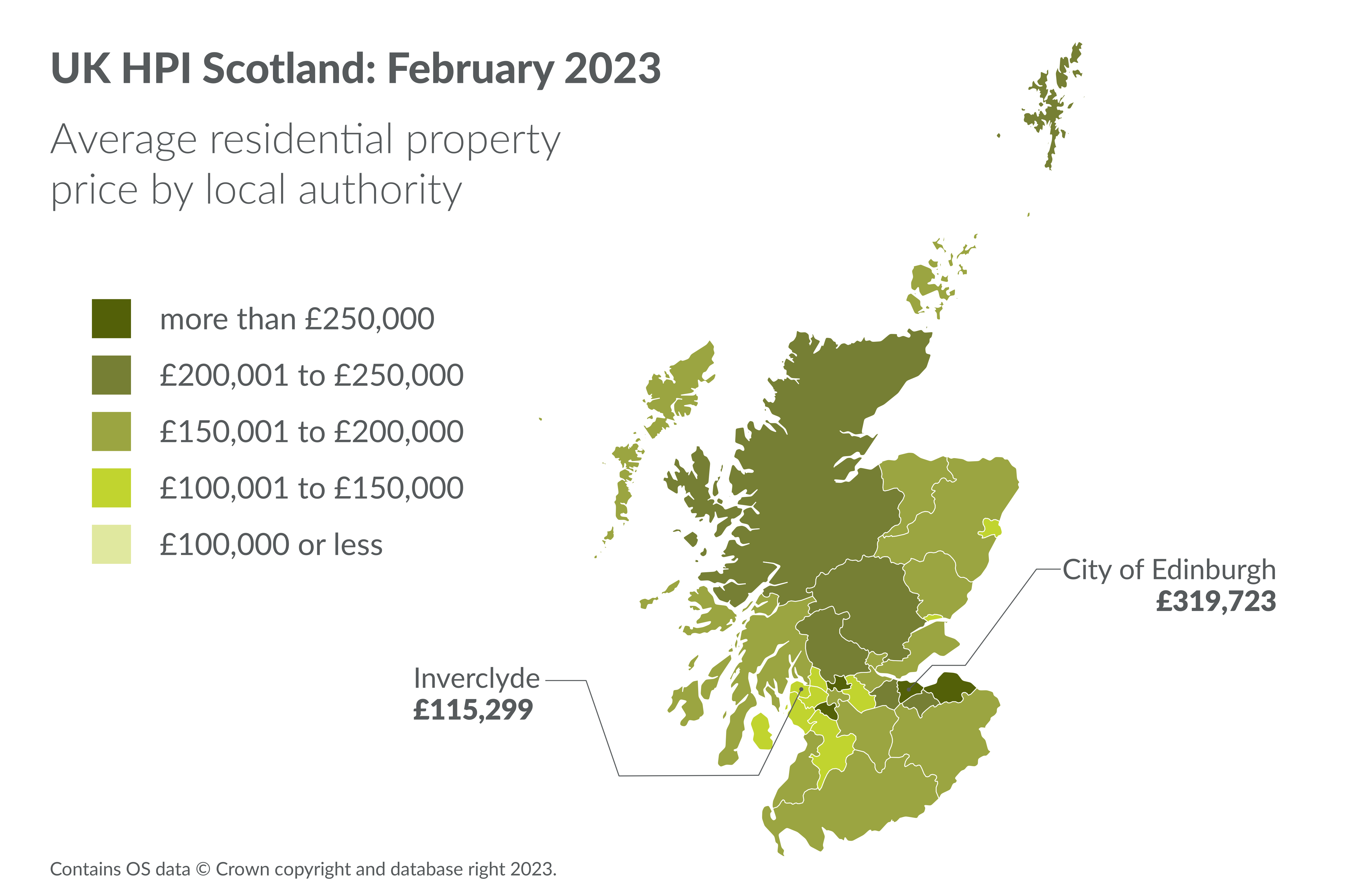 Map showing HPI prices in Feb 2023