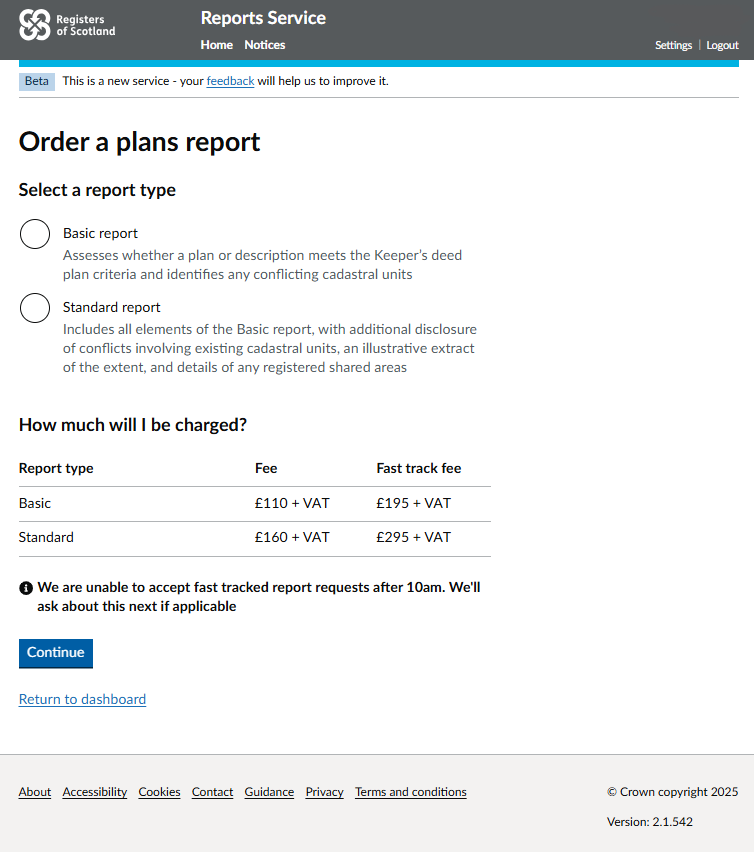 screenshot of Plans Report screen