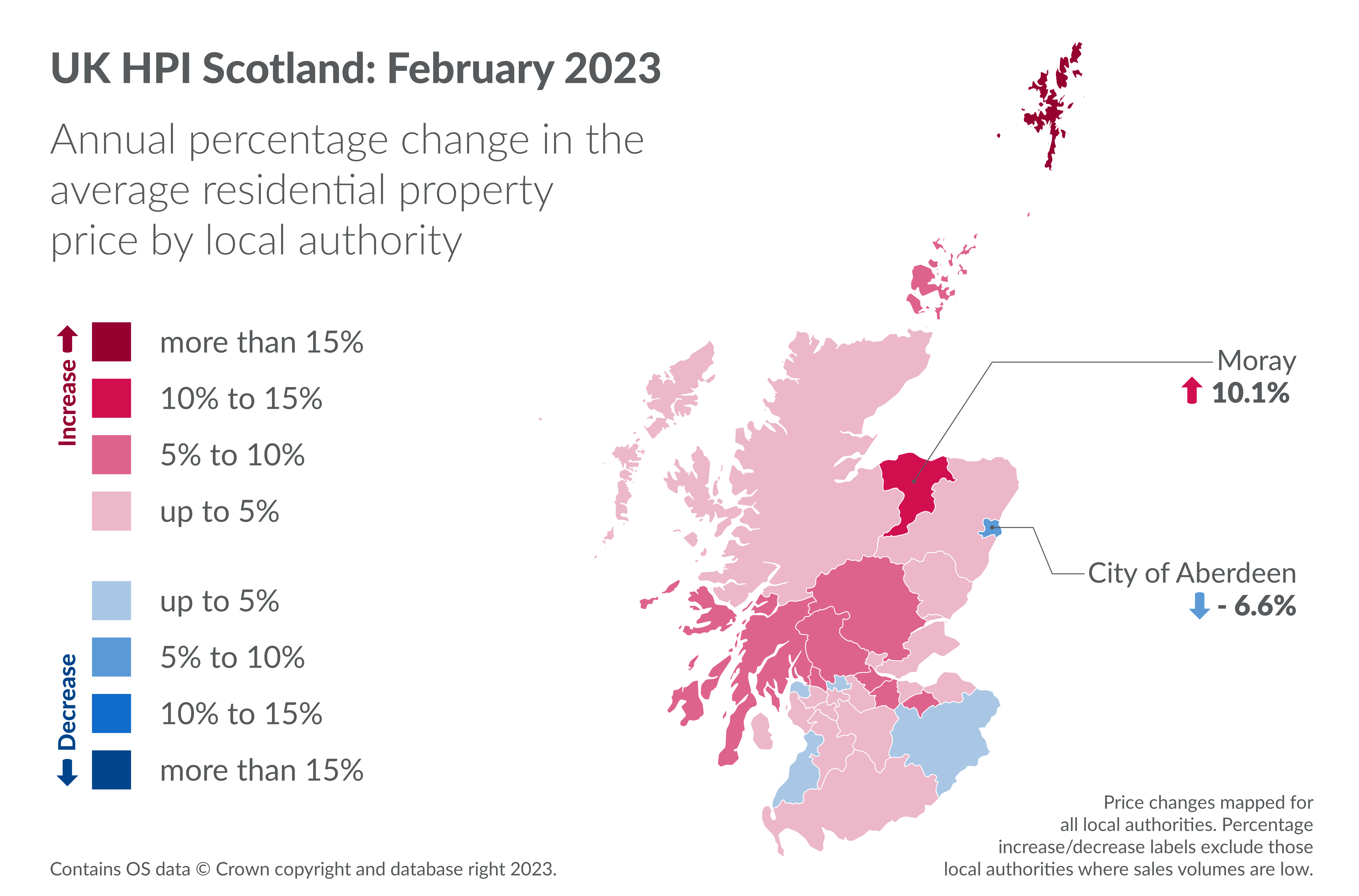 Map showing HPI percentage in Feb 2023