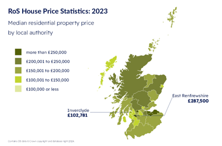 Map image showing median residential property prices