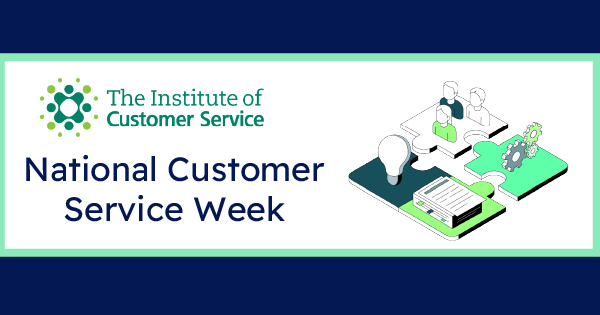 Graphic for National Customer Service Week, 6–10 October 2025, with logos and icons representing teamwork, ideas, and service processes.