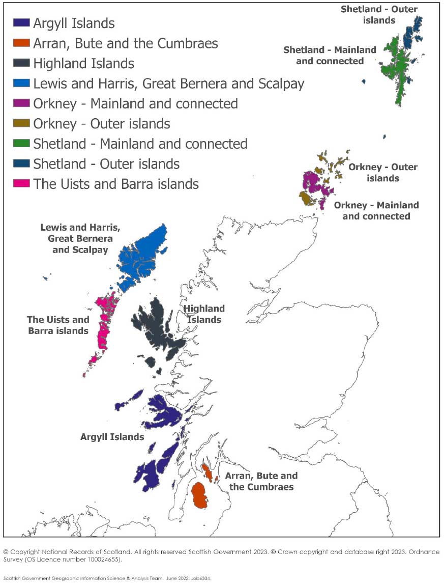 Map of Scottish island regions